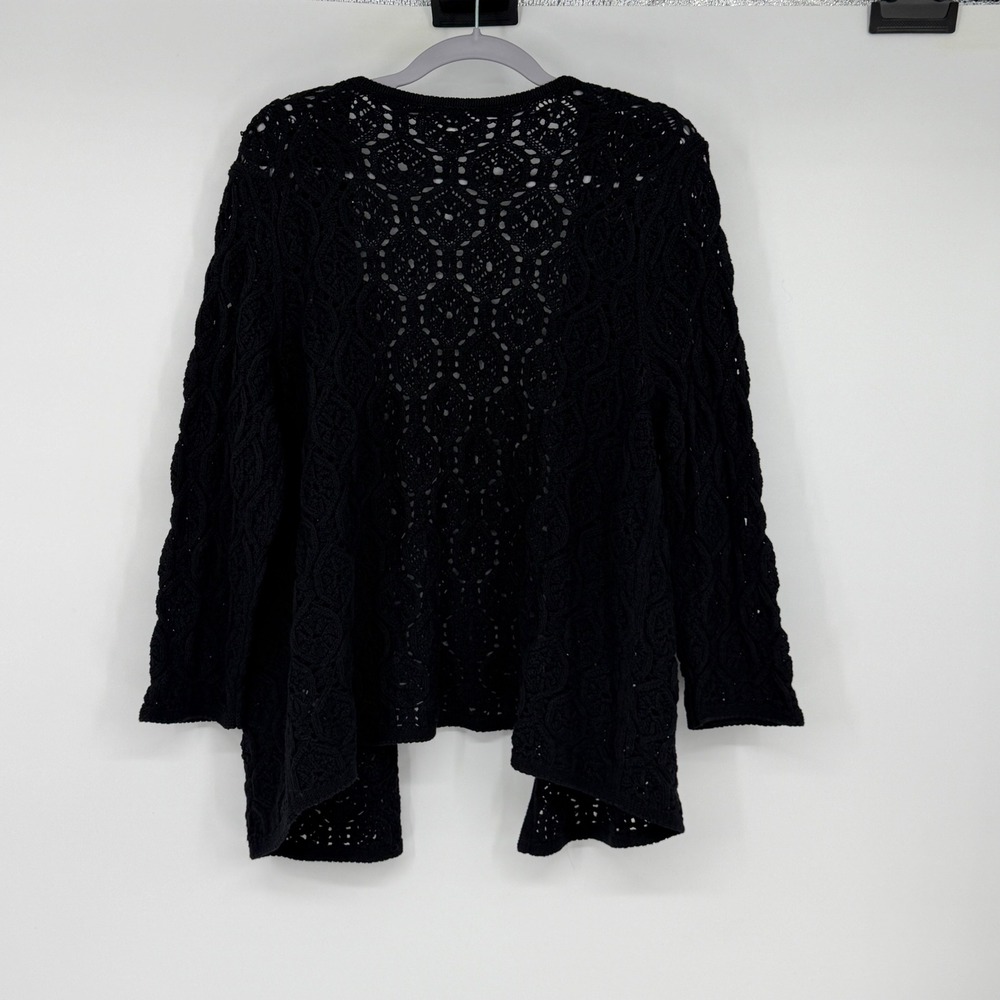 J.Jill Black Crochet Open Knit Cardigan Sweater Womens Large 100% Cotton L
